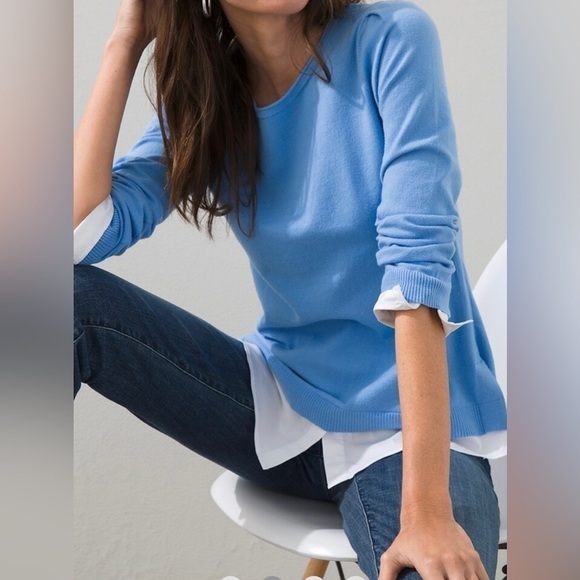 Chico's Woven Shirt Detail Knit Sweater Sz 0 (S) - Picture 3 of 10